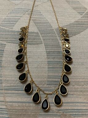 Genuine Swarovski Gold Necklace with Black Teardrop Stones